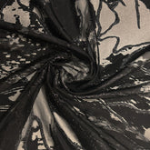 Sahsa Haute Couture Black Organza Embroidered Floral Painting Patterned Evening and Event Dress Fabric 150cm x 100cm - 31178 40015